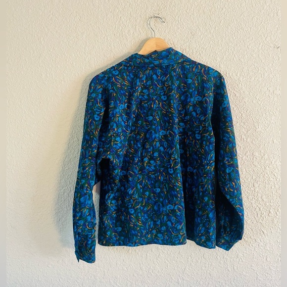 Vintage Notations Blue Jewel Tones Button Up Blouse - Picture 7 of 9